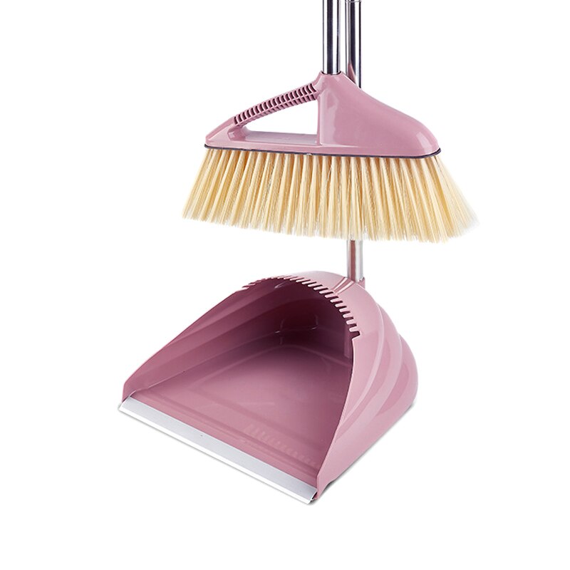 180degree Rotary Broom and Foldable Standing Dustpan Household Floor Cleaning Set Soft Hair Combination escoba limpieza hogar: Pink