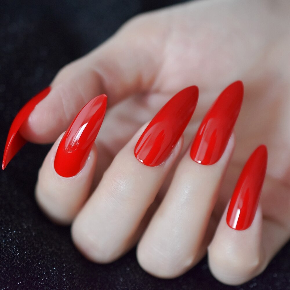 Tapered Coffin Nails Long Size Square Maroon Dark Red Acrylic Artificial False Nails Manicure Tips 24 CT: L5105