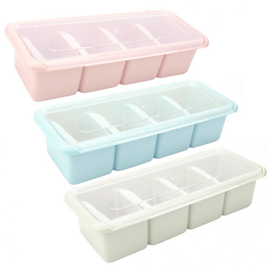 Caja de condimentos de 4 celdas, estante de especias, organizador, soporte para condimentos, contenedor de cocina, tarros de especias, herramienta para especias,