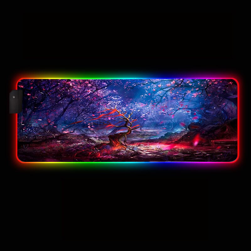 XGZ RGB Large Gaming Mousepad Beautiful Scenery Anti-slip Natural Rubber Mause Mat with Lock Edge Computer Keyboard Desk LED Pad