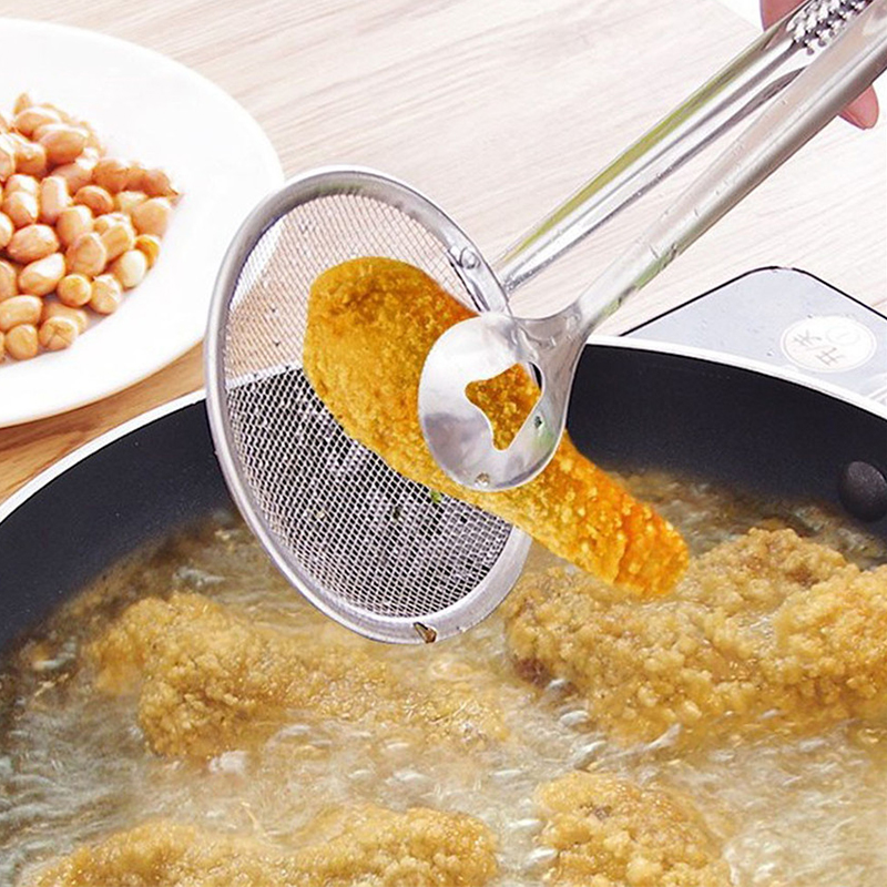 Køkken tilbehør gadgets til madlavning rustfrit stål stegt mad olie scoop køkken dørslag filter dræning oliefolder