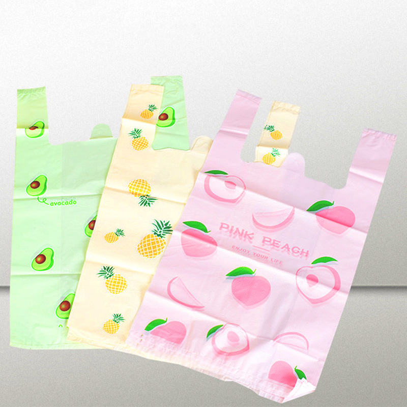 Bolsa de plástico colorida con bonito de frutas, bolsa de de mano, ropa, cocina, compras, , embalaje de reutilizable, 50 Uds.