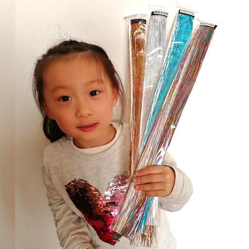 1pc fairy hair tinsel kit varmebestandig pack clip skinnende glitter hair extensions tilbehør til børn piger kvinder 13 farver 45cm