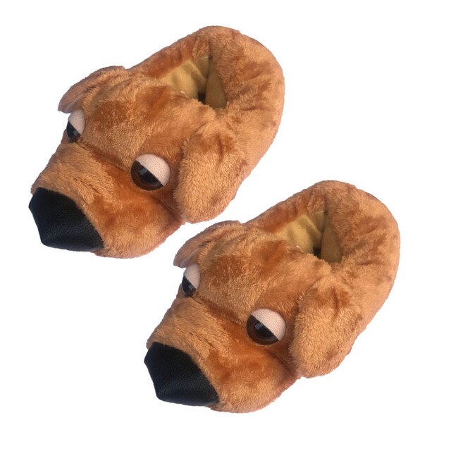 Hiver chaussons pour hommes , tricolore gros yeux chien mignon dessin animé grande tête coton pantoufles en peluche chien coton pantoufles: Orange