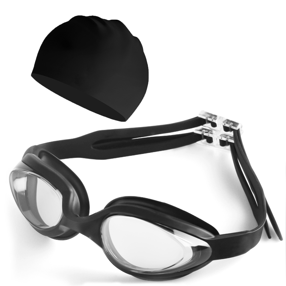 Zwembril Cap Volwassen HD Anti-condens Zwembril Set Waterdichte siliconen zwembril Anti-UV zwembril: Champagne