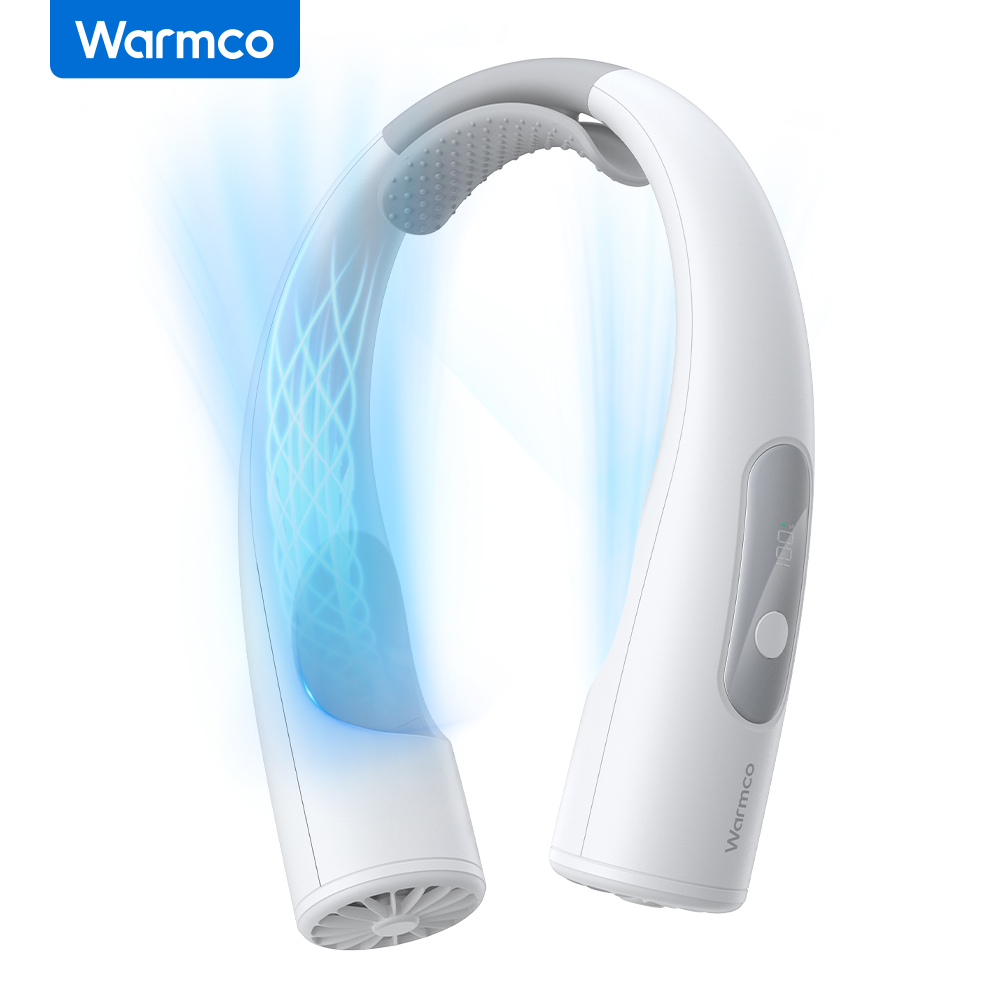 Warmco 10000 mAh tragbarer Nackenventilator, wiederaufladbarer persönlicher Ventilator mit 4 Geschwindigkeiten, 360 ° Kühlender tragbarer 24-Stunden-Laufzeitventilator für Büro- und Reisegeschenke: Weiß