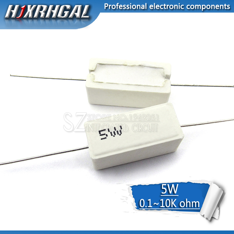 1 stücke 5W Zement widerstand 0,1 ~ 10k Ohm 5% 0,22 0,33 0,5 1 10 100 1K 10K Ohm 0,1 R 0,22 R 0,33 R 0,5 R 1R 10R 100R hjxrhgal