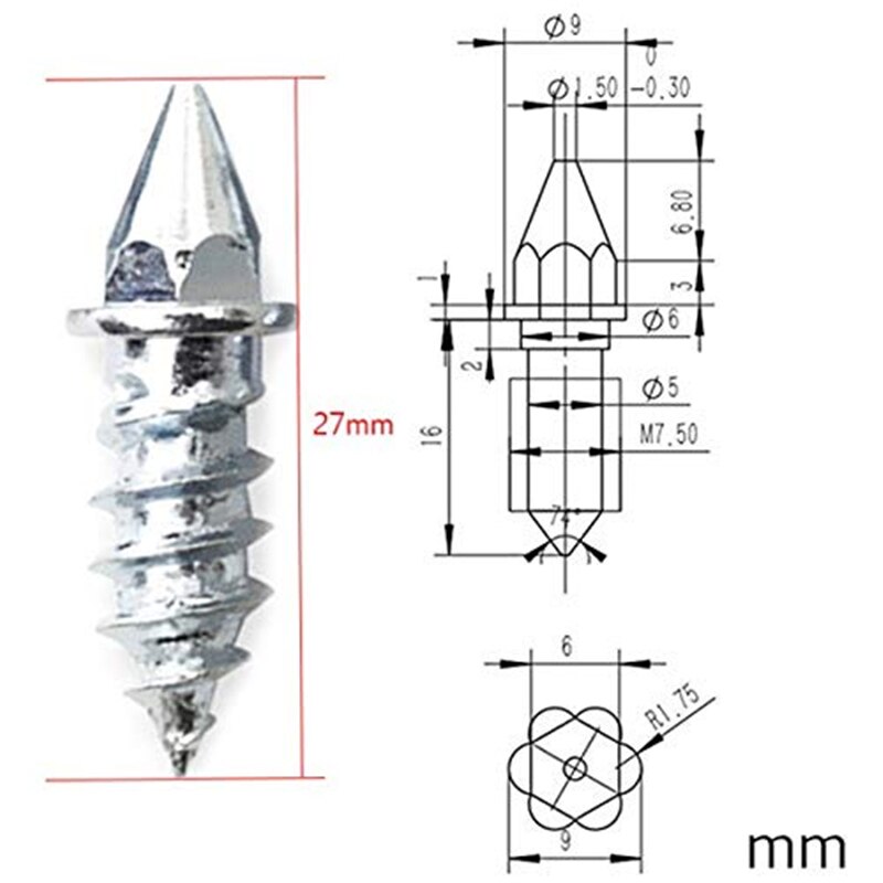 27mm Anti Skid Tire Screw Car Tires Studs Spikes Wheel Snow Chains For Car Vehicle Truck Motorcycle Bike Tires