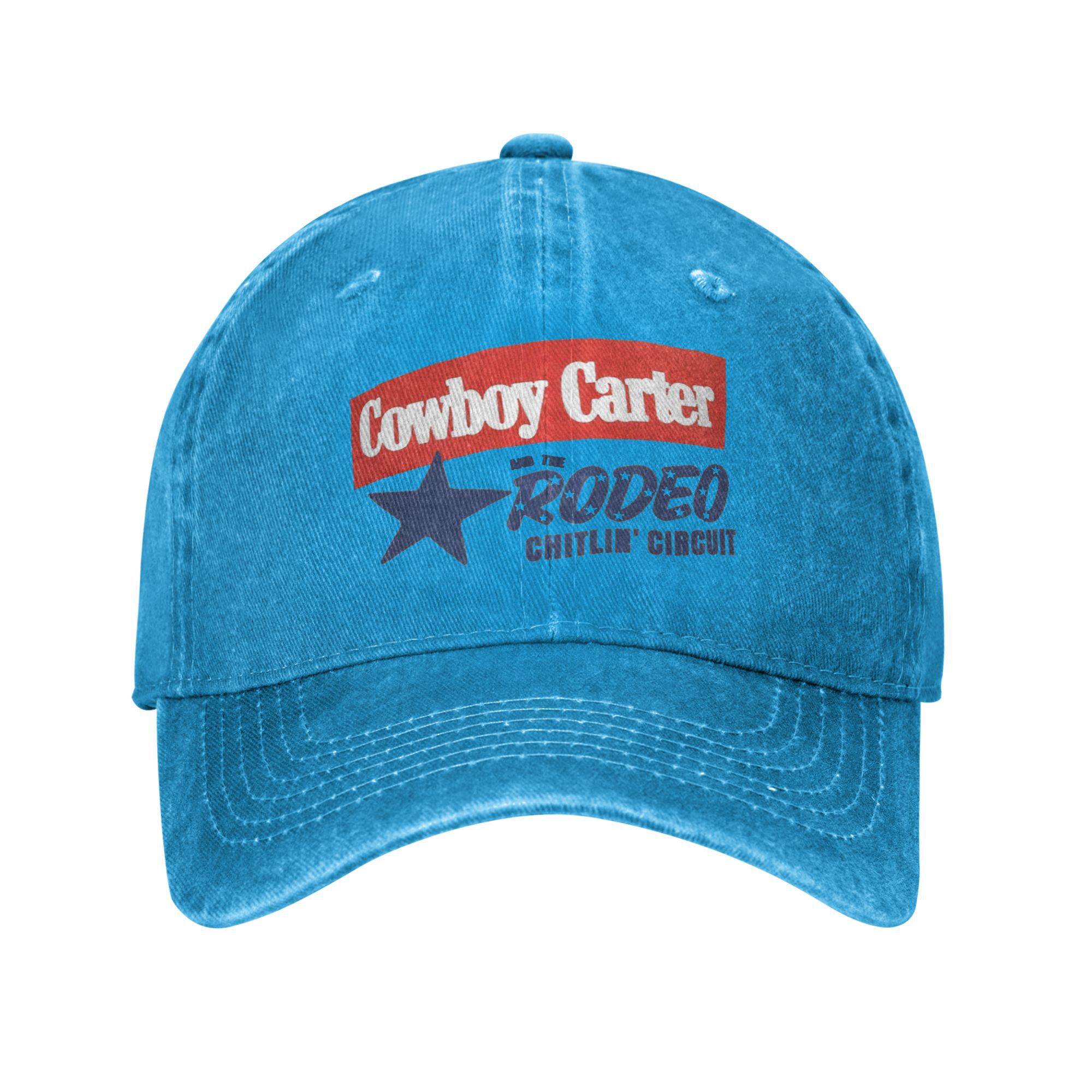 Vintage beyonce cowboy carter rodeo chitlin' circuit baseballcaps for menn og kvinner, slitt denim-hodeplagg, justerbare hatter for utendørsbruk: Blå