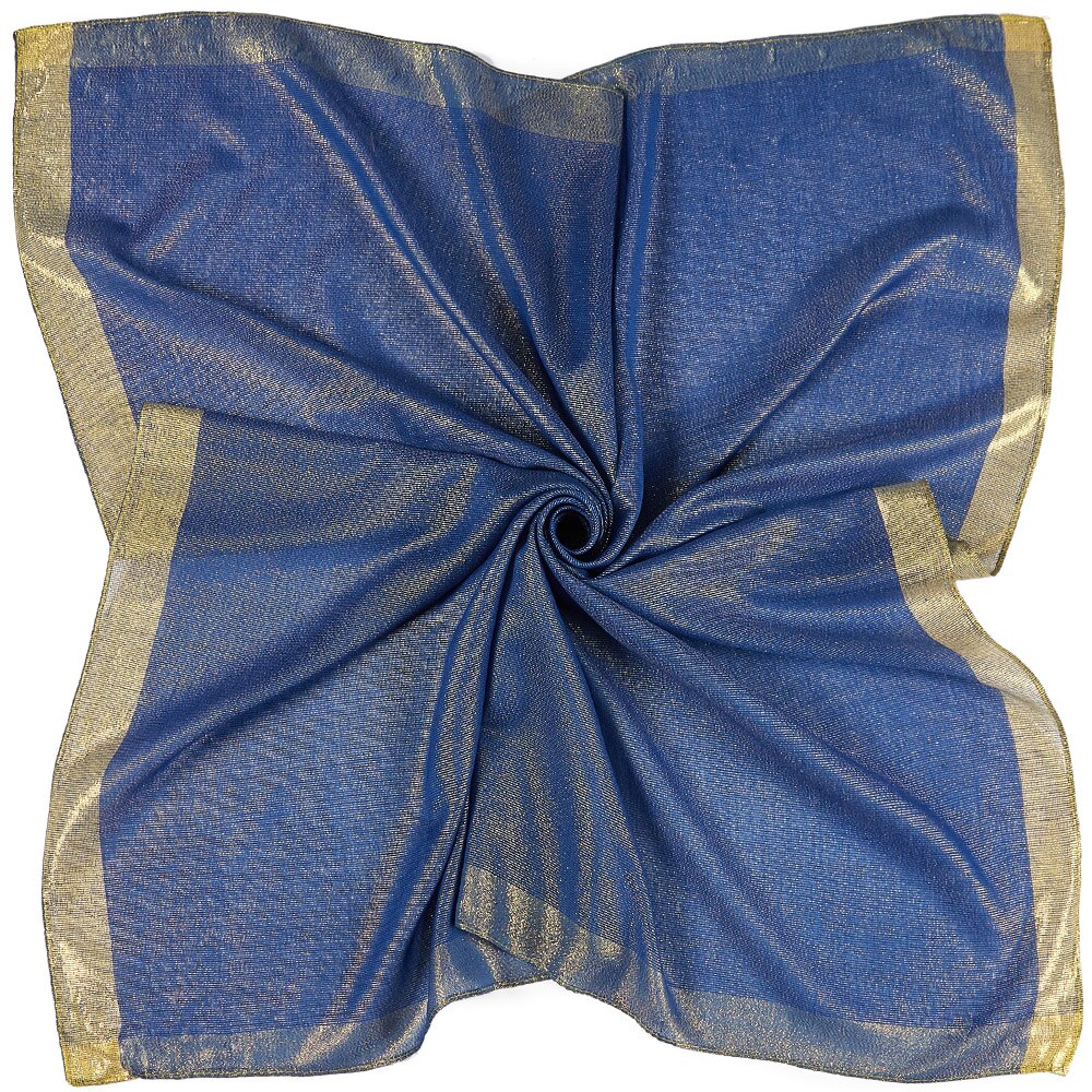 Foulard carré uni avec bordure en Lurex doré pour femme, châle léger, 90x90 cm: 3