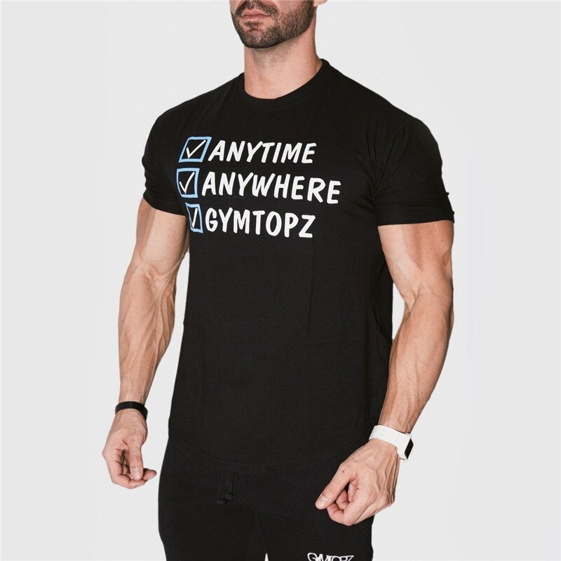 GITF Men Running Jogging Cotton t shirt Gym Fitness Bodybuilding Workout Training Short sleeve T-shirts Male Tees Tops Clothing