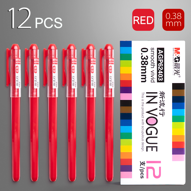 M & G – stylo Gel à pointe Ultra Fine, 0.28mm/0.35mm/0.38mm, 12 pièces/boîte, recharge d'encre, noir, bleu, rouge, fournitures de papeterie scolaires et de bureau: Bleu marine