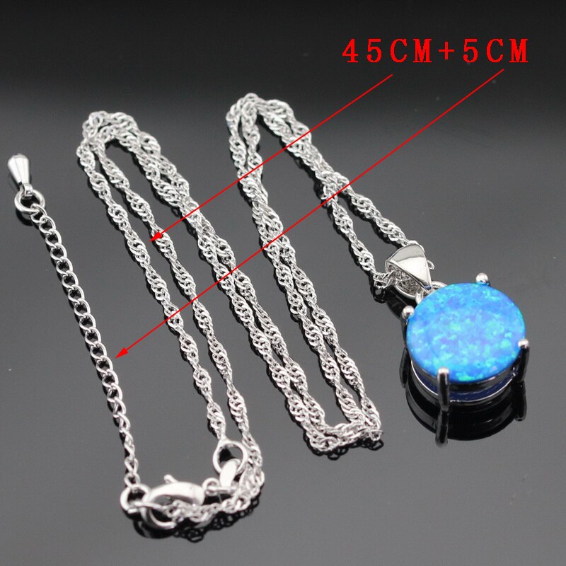 Ronde Australië Fire Blue Opal 925 Sterling Zilveren Sieraden Sets Voor Vrouwen Bruiloft Ketting Hanger Oorbellen Ringen Box