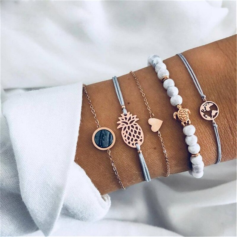 Kralen Schildpad Opaal Ananas Liefde Kaart Vrouwen Multi-layer Armband Set Sieraden