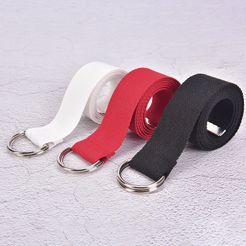 décontracté unisexe Nylon toile tissu ceinture sangle D anneau boucle ceinture couleur unie longue robe en tissu tricoté ceinture