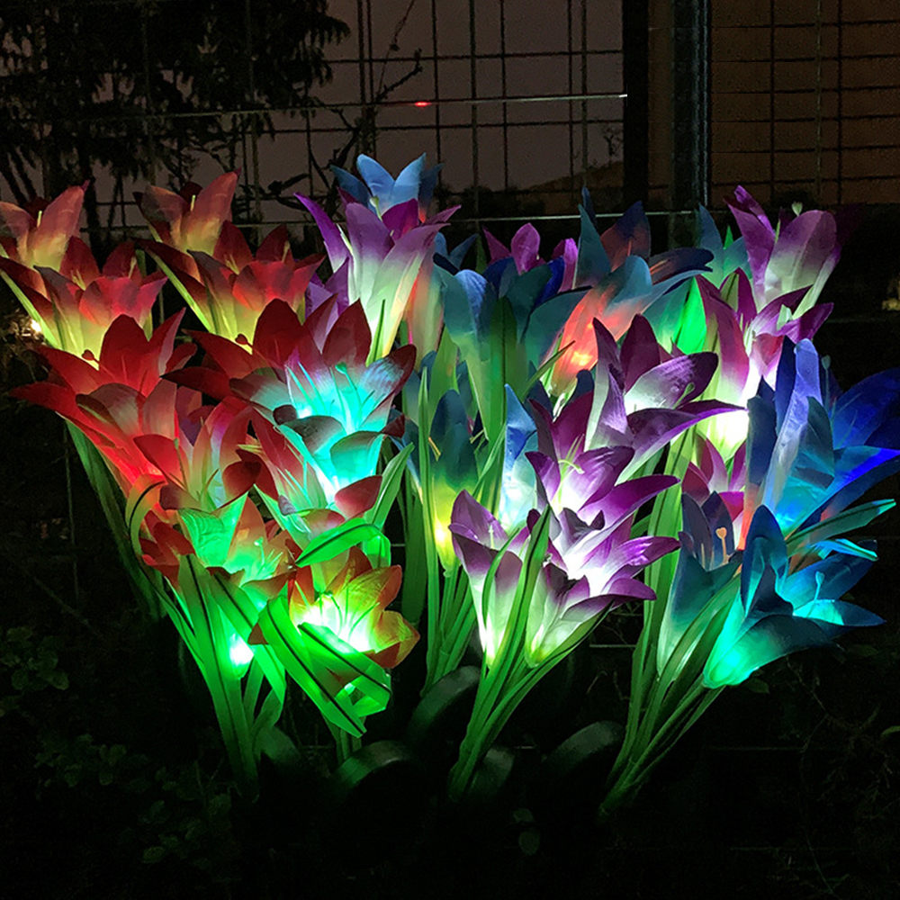 Lampe solaire LED multicolore avec 4 lys, éclairage d&#39;extérieur, luminaire de paysage, idéal pour un jardin ou un Patio