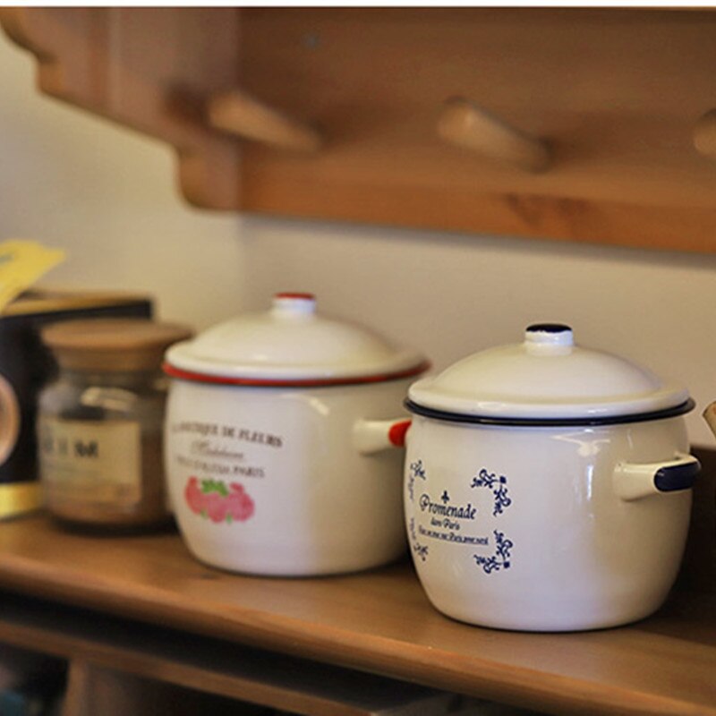 Enamel Stewpot Unbreakable Outdoor Travel Camping Bonfire Party Fishing Picnic Pot Stewpot Enamel Pasta Soup Bowl