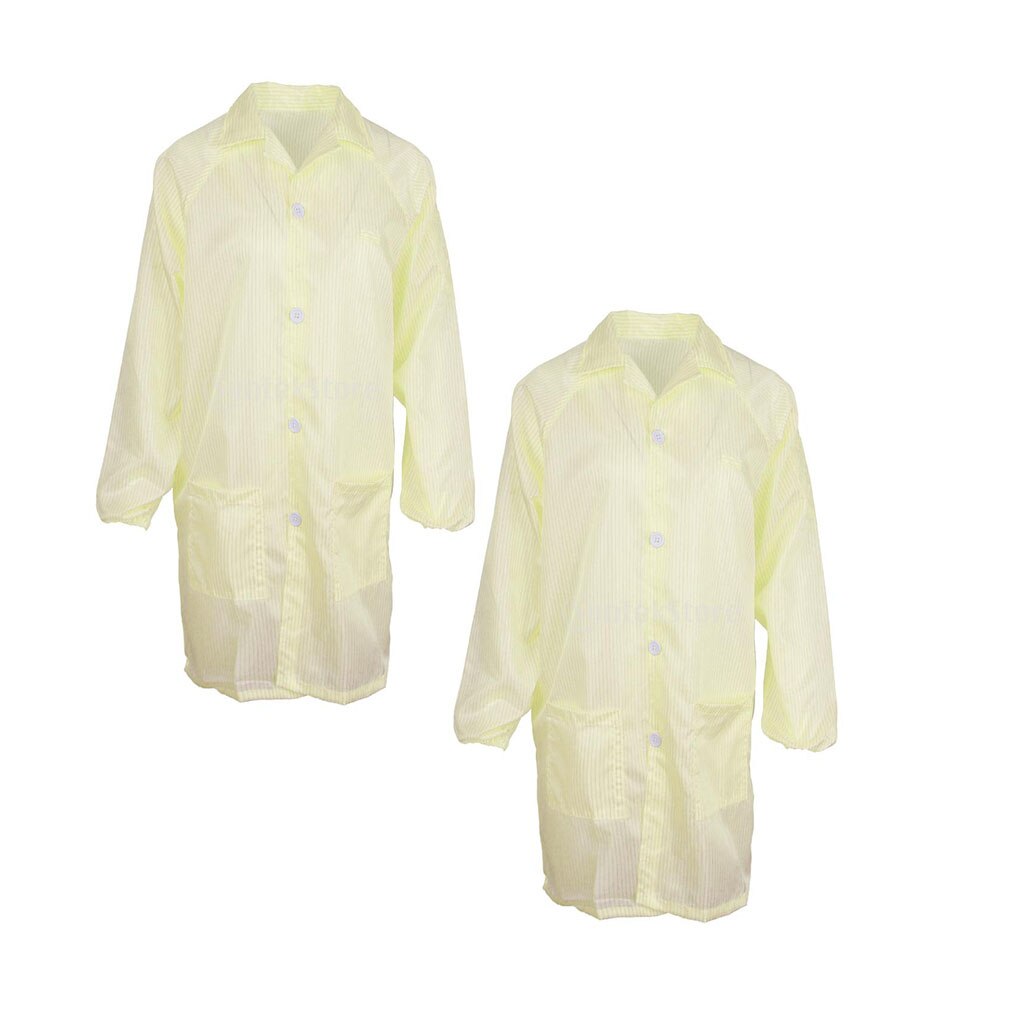 2PCS ESD Anti-Static Premium Lab Jacket Coat Women Clothing Yellow for Energy and Other Working Environments