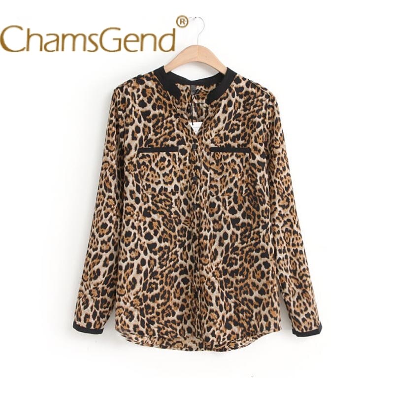 CHAMSGEND Jacket Slim Leopard Blouse Long Sleeve Chiffon Ladies T-Shirt Oversize Tops Coat Casaco Feminino Manteau 09