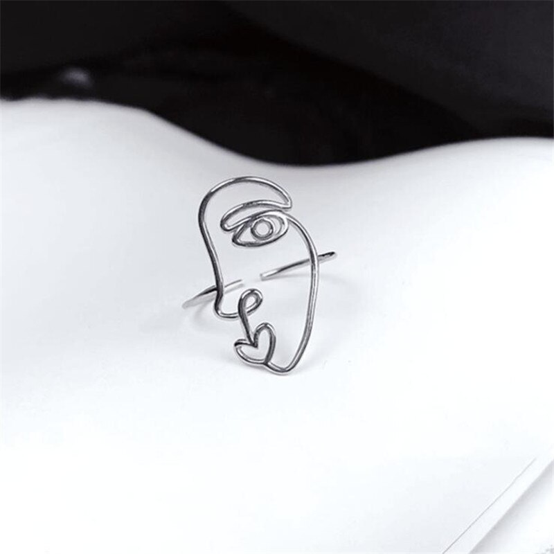 Charmant Open Menselijk Gezicht Ring Voor Vrouwen Vintage Boho Party Ringen Gothic Punk Sieraden Cadeaus Voor Meisjes