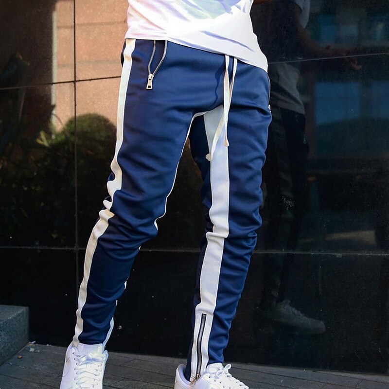 VERTIVE Plus rayure hommes en plein air Streetwear mâle gymnastique entraînement fermeture éclair poche sport pantalon Long cordon Fitness pantalons de survêtement