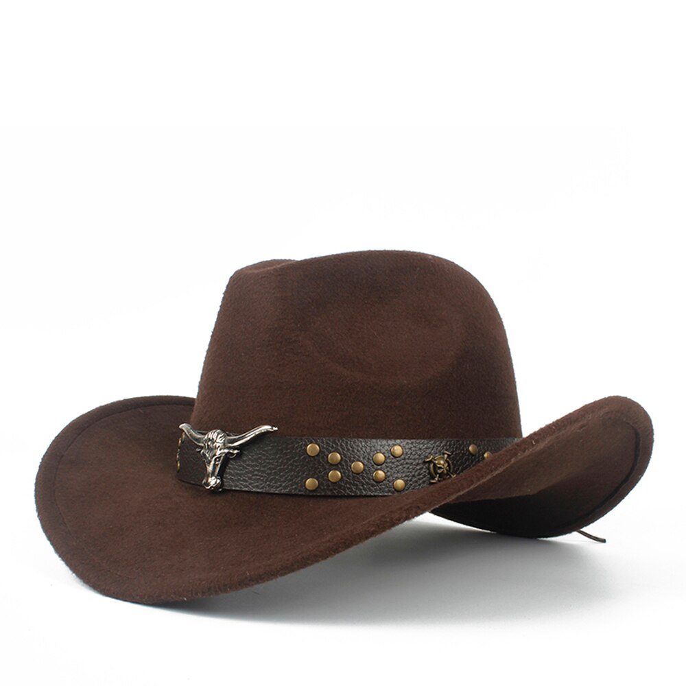 Steampunk Child Kids Wool Hollow Western Cowboy Hat boy girl Outblack Sombrero Hombre Jazz Cap Size 52-54: Coffee