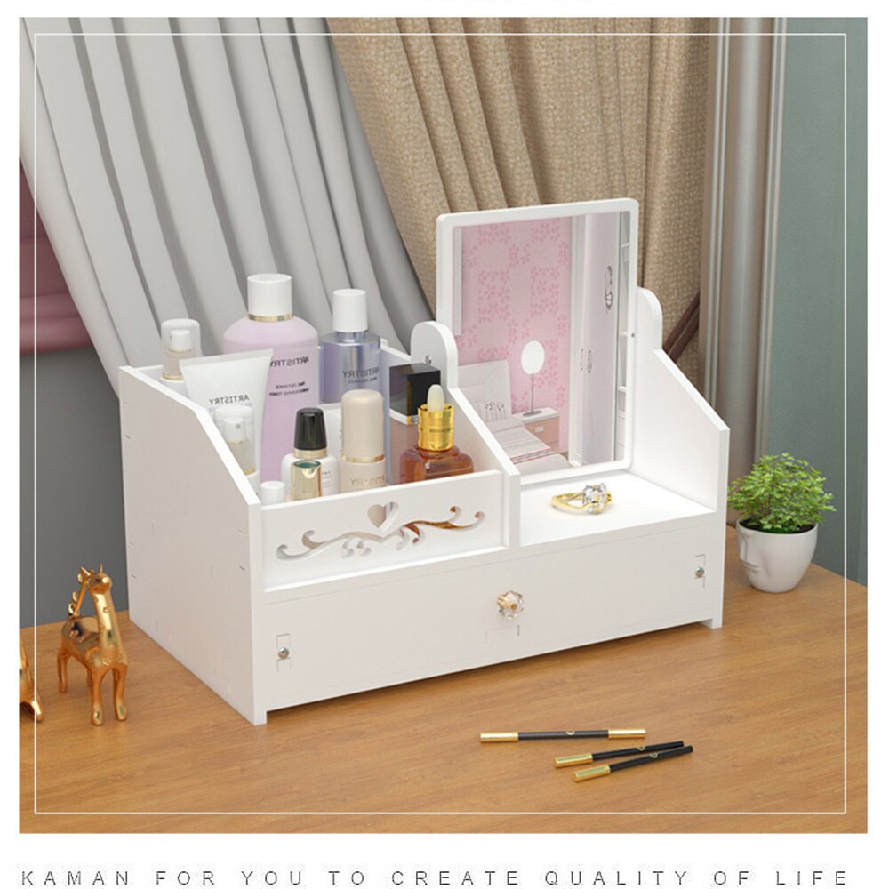 Makeup Mirror Dressing Table Mirror with Drawer Multi-Function Beauty Makeup Mirror Cosmetic Organize Storage Desk Mirror