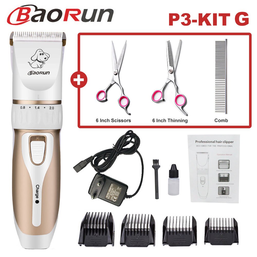 Baorun Pet Dog Hair Trimmer Animal Grooming Clippers Cat Cutter Machine Shaver Electric Scissor Clipper 110-240V AC: P3-KIT G