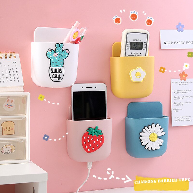 Cartoon Wall-mounted Mobile Phone Charging Box Remote Storage Box Bedside Phone Hanger Decoration Wall Holder for Stationery