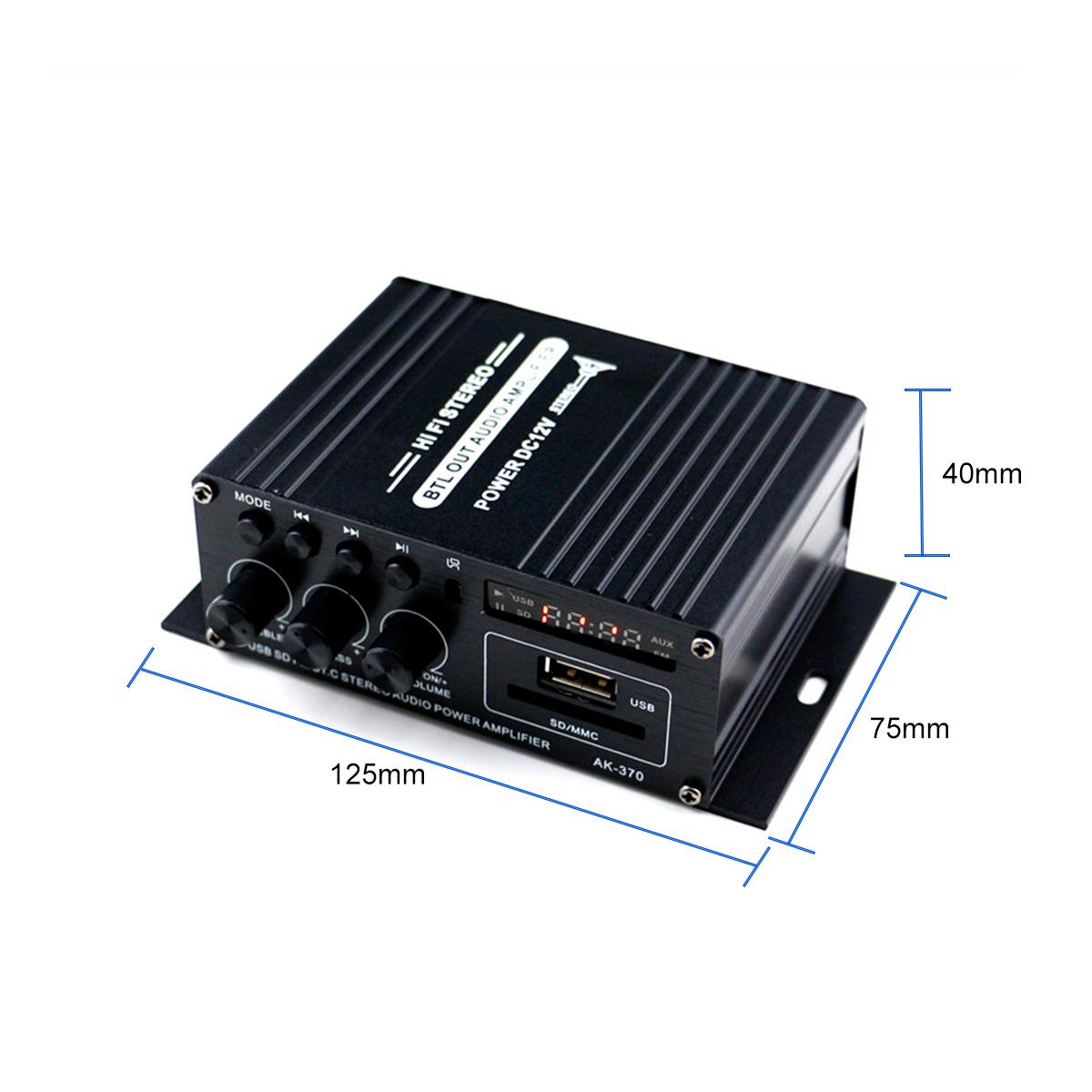 AK370 400W 2*200W HIFI Car Stereo Audio Power Amplifier bluetooth Subwoofer Bass Car Home Sound Speaker FM USB SD Remote Control