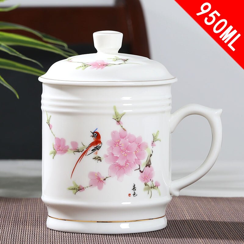 Jingdezhen Ceramic With cover Teacups Hand Painted Flower Pattern Master Teacup Boutiques Tea Ceremony Accessories Supplies: C  11X16.5CM  950ML