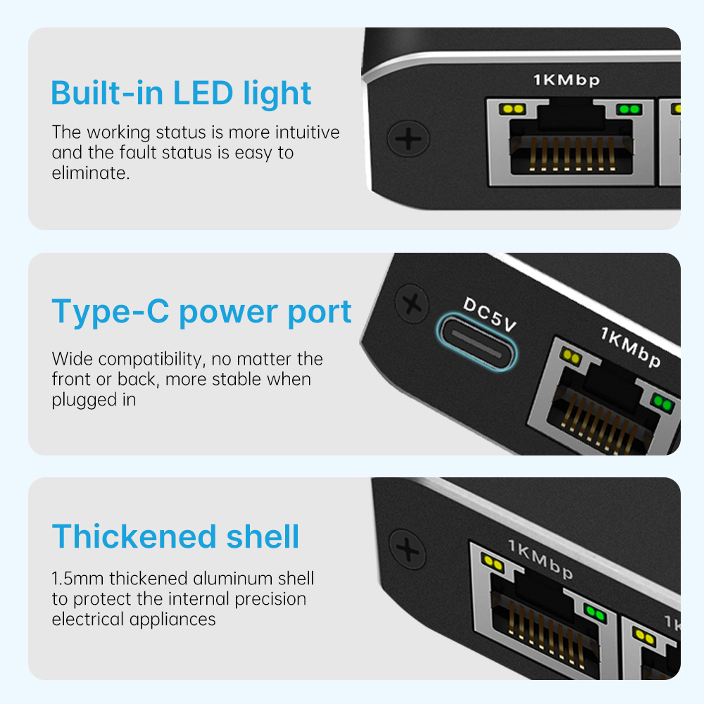 Gigabit Ethernet Switch RJ45 Splitter 1000Mbps LAN Extension Adapter 1to2 Network Connector for PC Laptop TV Box Router Easy Set