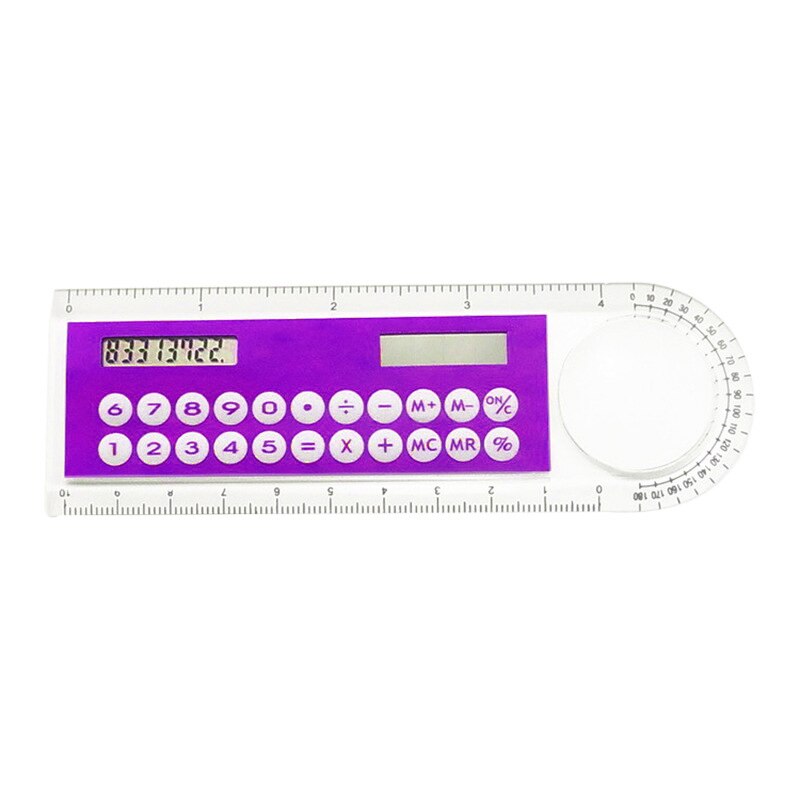 Mini régua ultra-fina solar calculadora lupa multifunções 10cm régua solar calculadora suprimentos de escritório: Purple