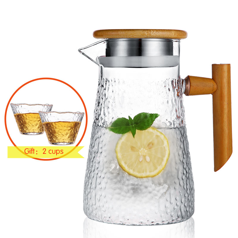 Glas kallvattenkokare glaskanna med trähandtag lock tekanna för tevatten fruktjuice 950ml