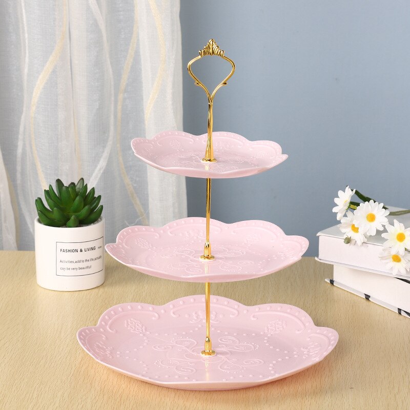 Detachable Cake Stand European Style 3 Tier Pastry Cupcake Fruit Plate Serving Dessert Holder Wedding Party Home Decor: 6Yuan Pink Gold