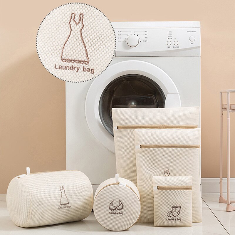 Mooie Beige Waszak Exqusite Geborduurd Patroon Voor Ingedeeld Wassen Fijne Mesh Wassen Tassen In Machine