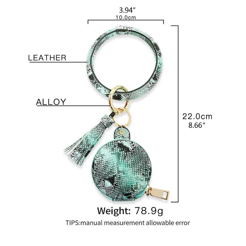 Vrouwen Oordopjes Sleutelhanger Armband Tas Lederen Polsbandje Cirkel Sleutelhanger Bangle Koptelefoon Kwastje Mini Portemonnee Met Make-Up Spiegel