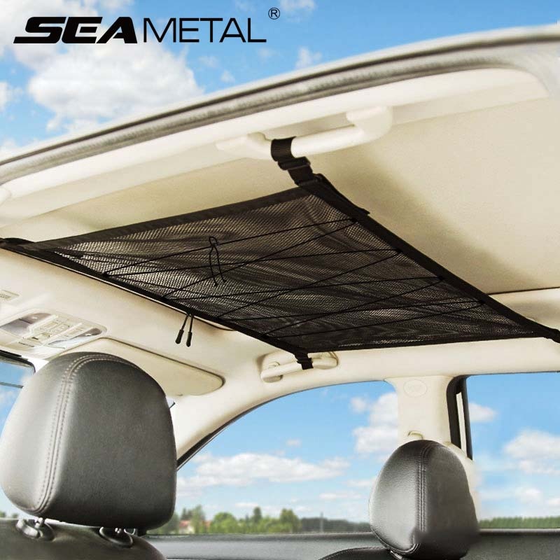 Filet de rangement de plafond de voiture, poche de filet de rangement Portable de toit intérieur sac de filet suspendu grande capacité pochette de chargement automatique produits de voiture