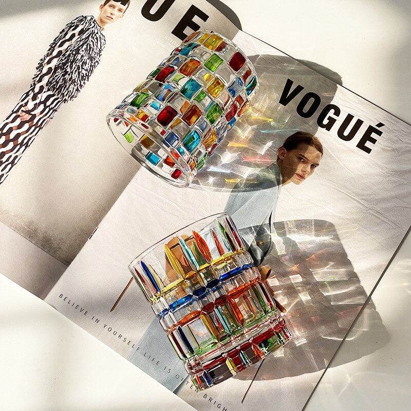 high-value hand-painted crystal glass light luxury line woven pattern crystal glass whiskey glass juice water glass