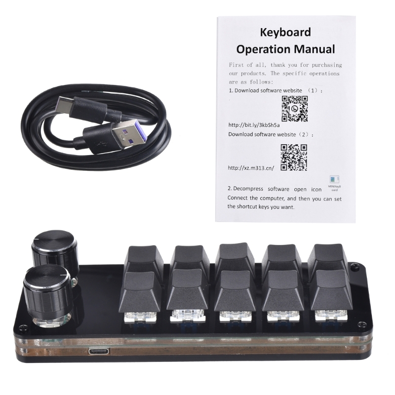 3/5/8/9/10/14/16 Keys Programmable Keyboard Multifunctional USB Mechanical Keyboard One Hand Macro Mechanical Keyboard with Knob: Pewter