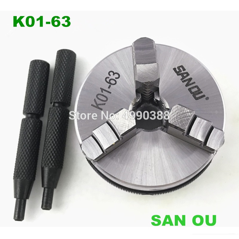 3 Jaw 63mm Manual Self-Centering Lathe Chuck 2'' Three Jaws Mini Chuck K01-63 Hardened Steel for CNC Wood Lathe
