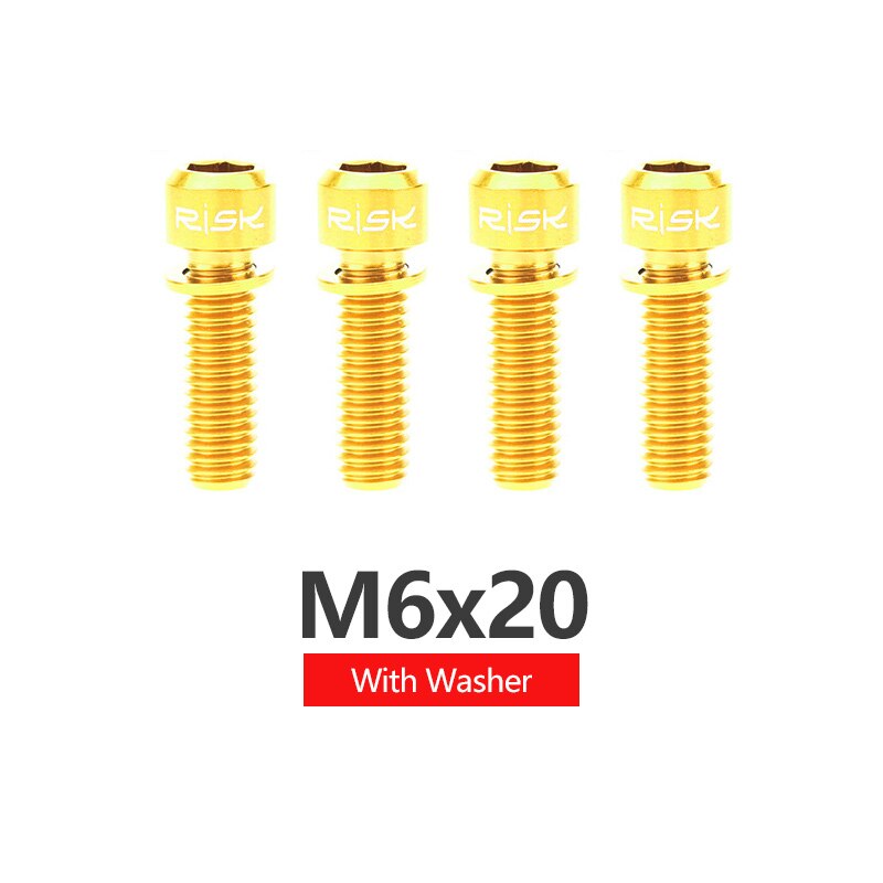 RISK 4pcs M6x18mm M6x20mm Titanium Alloy Mountain Bike Disc Brake Fixing Bolts Screws With Washer for MTB Bicycle: 20mm Golden