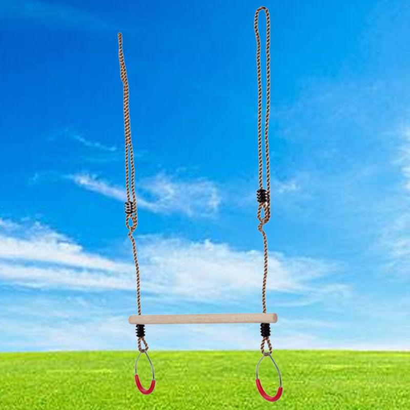 Wooden Trapeze Swing Bar Rings Garden Swings Playground Swing Set Ninja Line Accessories Replacement Children's fitness toys