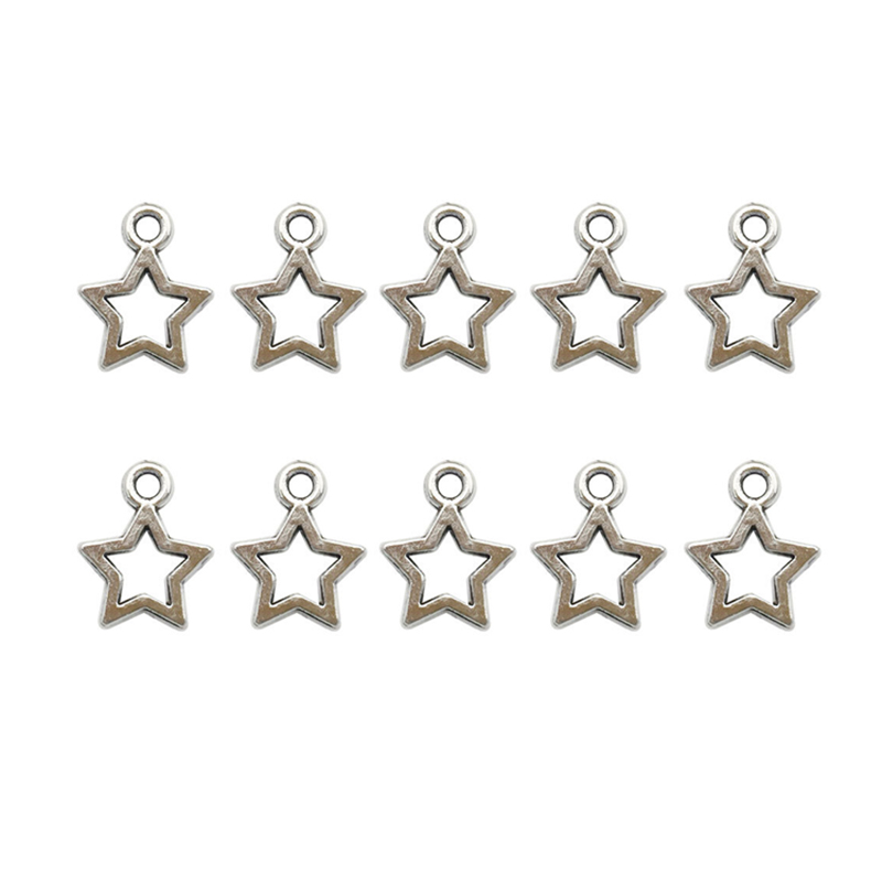 10 Uds. De colgante de estrella hueca de 12x10mm de Color plateado Retro para collar, pendientes, pulsera, fabricación de accesorios de joyería DIY