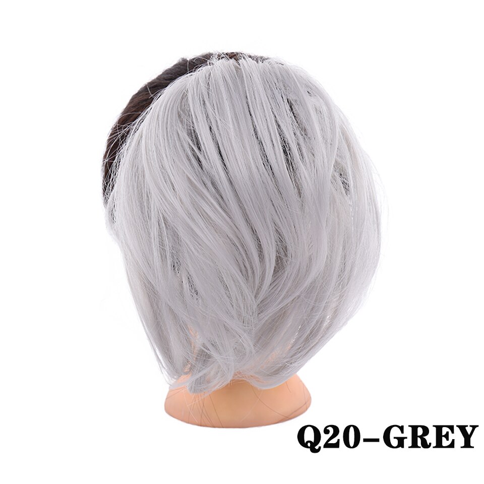 LUPU Messy Chignon Synthetic Hair Scrunchies Ponytail Hair Bun Hairpiece Dount Elastic Band For Women High Temperature Fiber: GREY