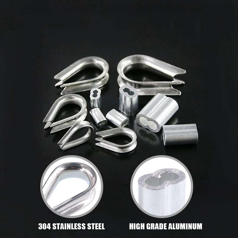 SHGO -250Pcs Wire Rope Cable Thimbles Combo and Aluminum Crimping Loop Sleeve Assortment Kit for Wire Rope Cable Thimbles Rig