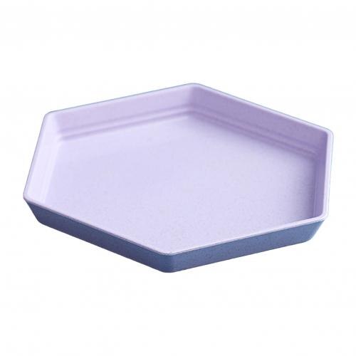 Hexagon Party Pure Natural Wheat Straw Dessert Plate Dish Multi-function Plastic Foods Dish Dessert Kitchen Plate Tray: Purple