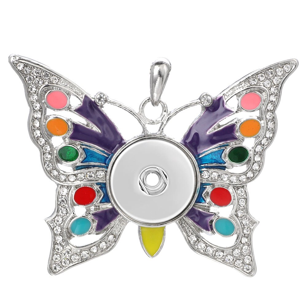 Colorful Butterfly Snap Button Pendant Jewelry Fit 18mm Metal Snap Buttons Jewelry Snap Pendant Necklace ZG146: 9