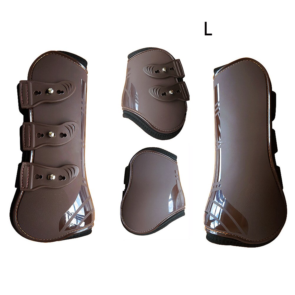 Paardensport Duurzaam Riding Pu Lederen Verstelbare Paard Been Laarzen Guard Training Bescherming Wrap Front Achterpoten Brace Outdoor Farm: Brown L