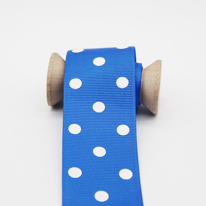 1.5 inch 38mm 4cm stippen grosgrain lint milieuvriendelijk polyester stof bedrukt met witte stippen voor hoofdband lint strik accessoire: Koningsblauw